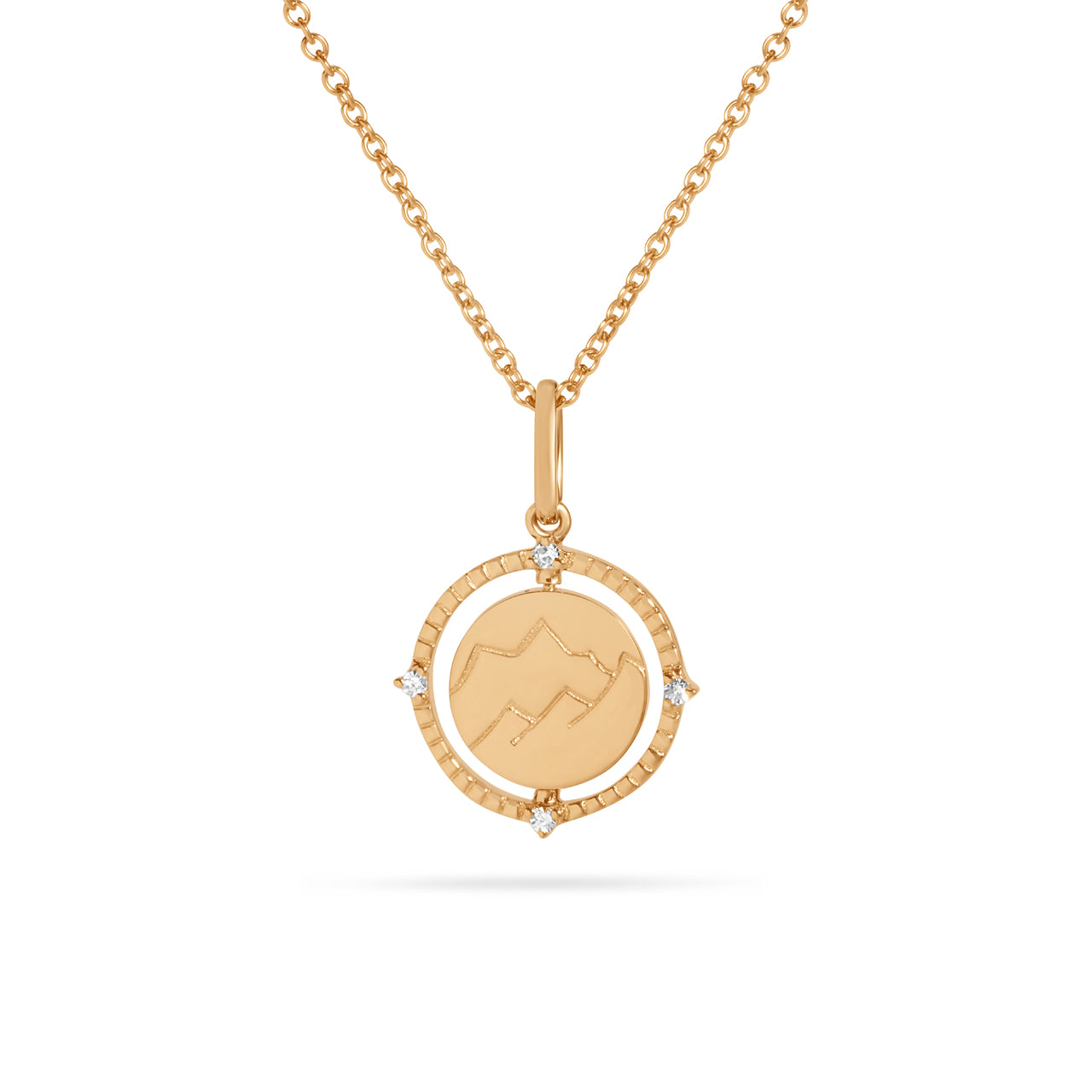 Diamond Mountain & Snowflake 14mm Flip Medallion Necklace