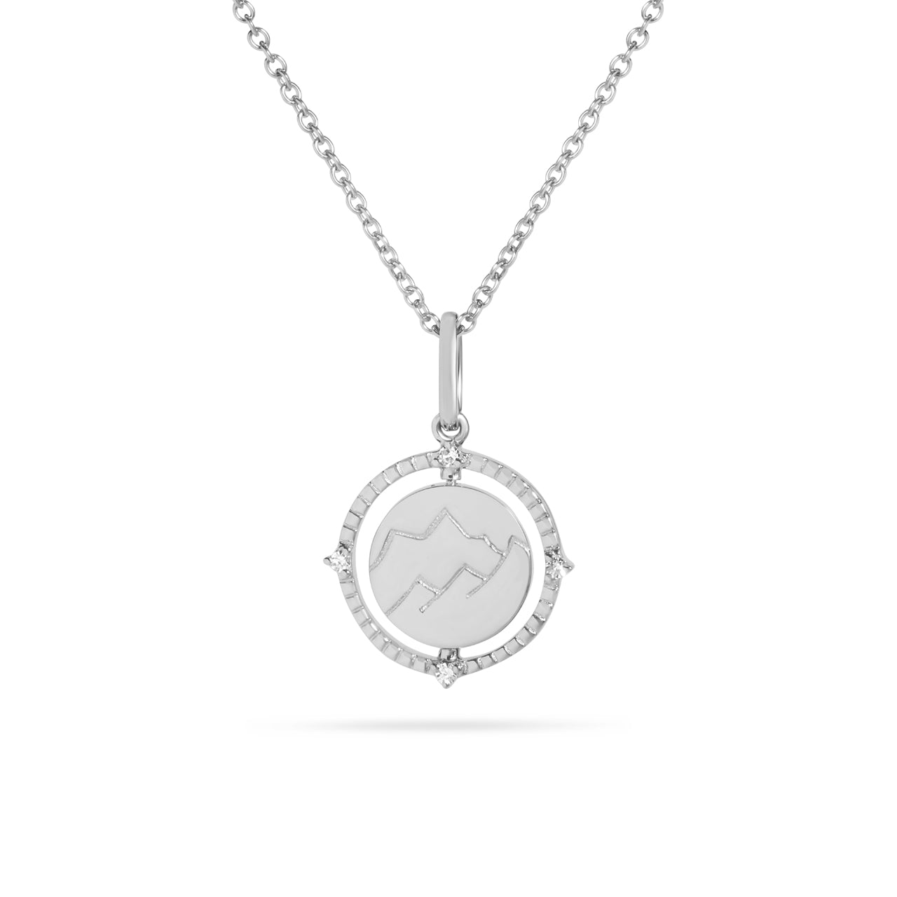 Diamond Mountain & Snowflake 14mm Flip Medallion Necklace