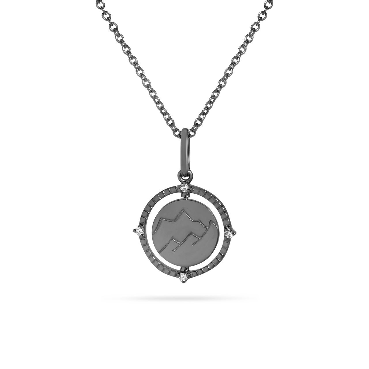 Diamond Mountain & Snowflake 14mm Flip Medallion Necklace