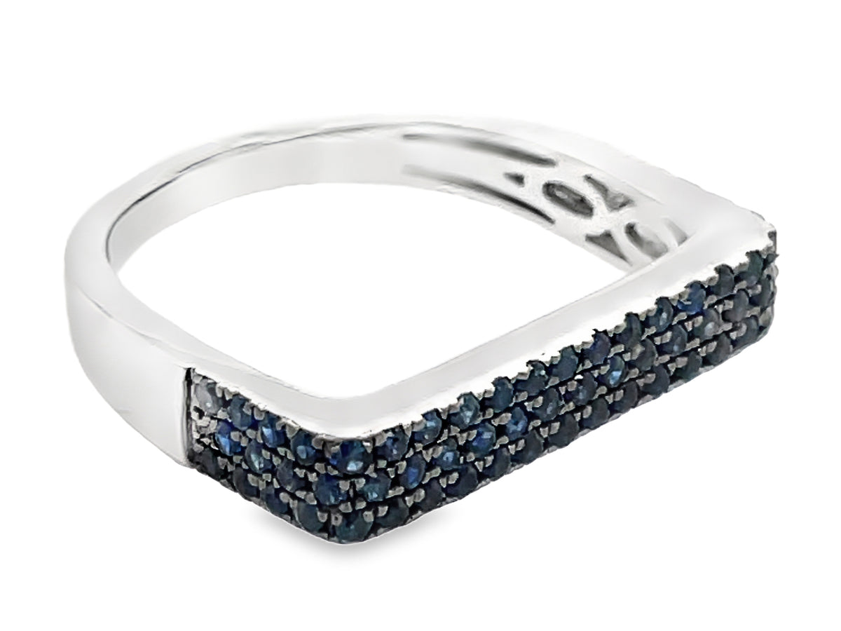 SAPPHIRE FLAT BAR RING, 4.3MM, BLACK RHODIUM PRONGS