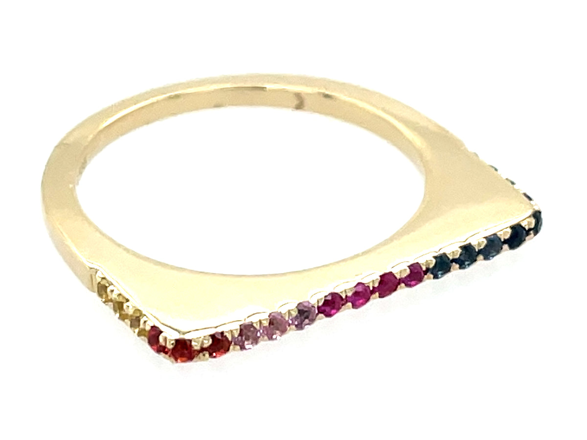 Rainbow Sapphire, Ruby Tsavorite Bar Ring