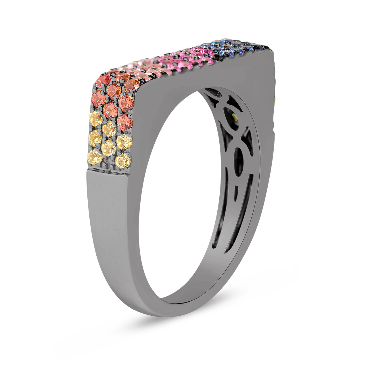 Rainbow Sapphire Square Ring