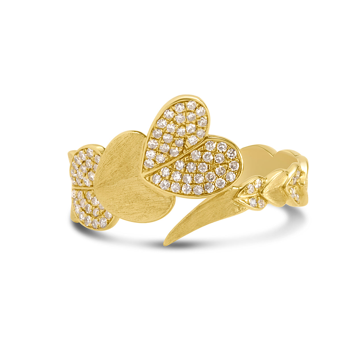 Diamond Trailing Hearts Bypass Ring