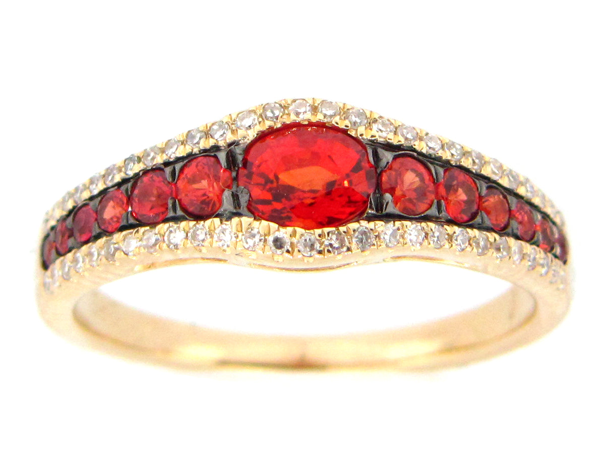 ORANGE SAPPHIRE & DIAMOND RING, 14KY (U)