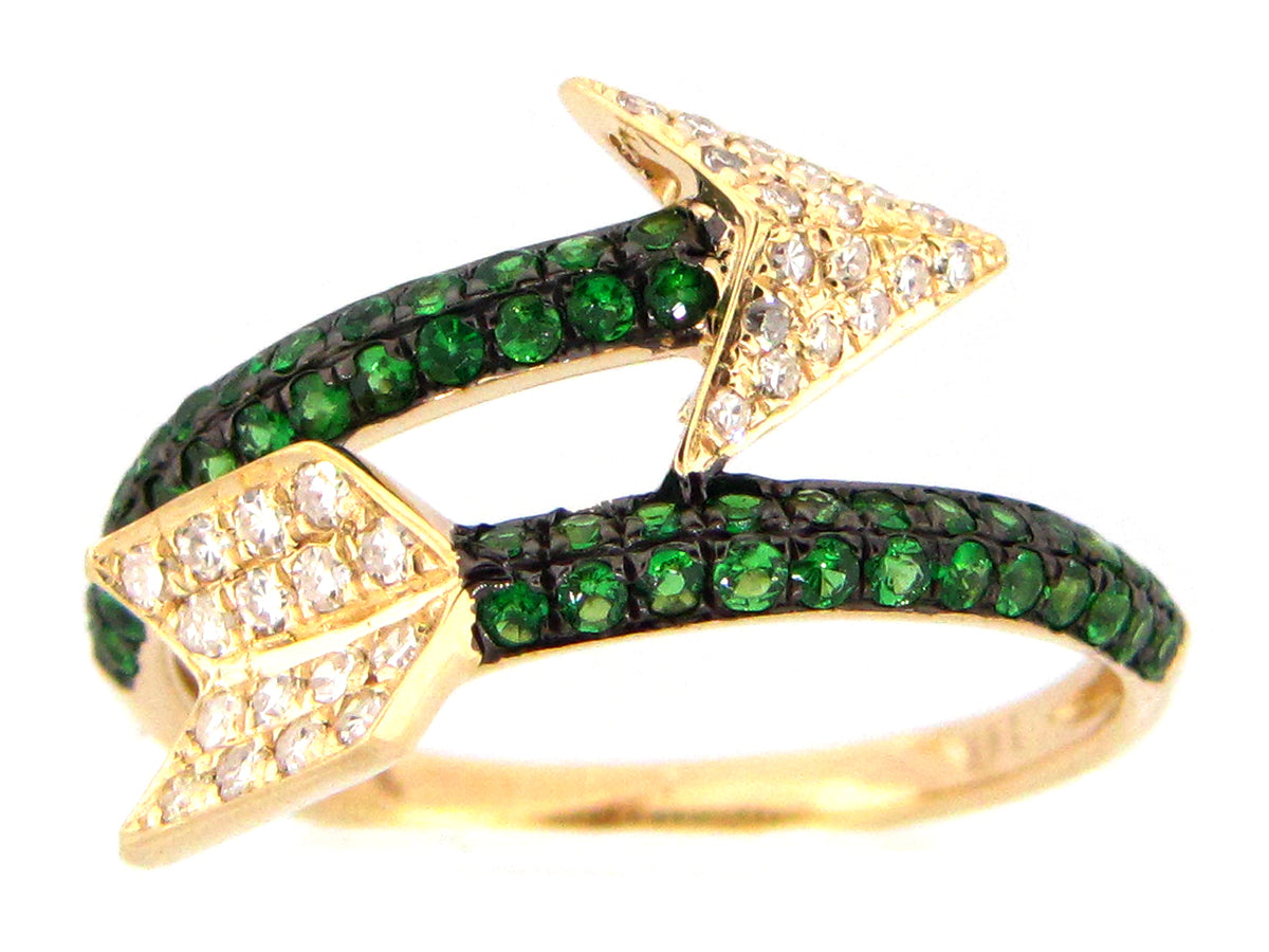 TSAVORITE & DIAMOND RING, 14KY (N)