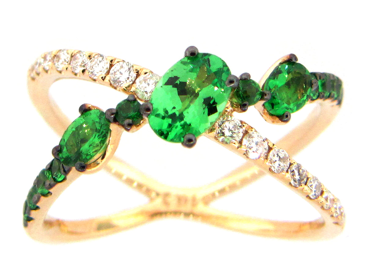 TSAVORITE & DIAMOND RING, 14KY (N)