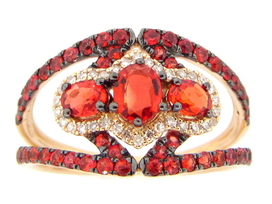 ORANGE SAPPHIRE & DIAMOND RING, 14KY (U)