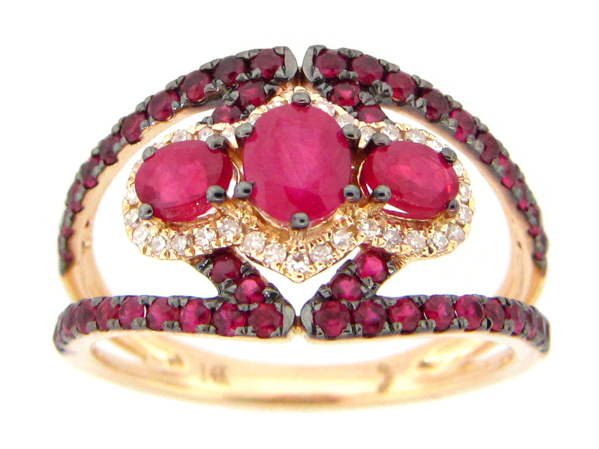 RUBY & DIAMOND RING, 14KY (H)