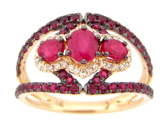 RUBY & DIAMOND RING, 14KY (H)