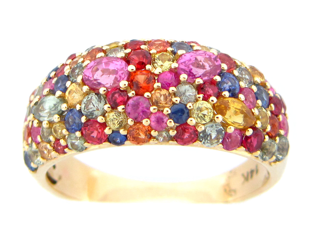 Rainbow Sapphire Pave Dome Ring, 14ky (H/U)