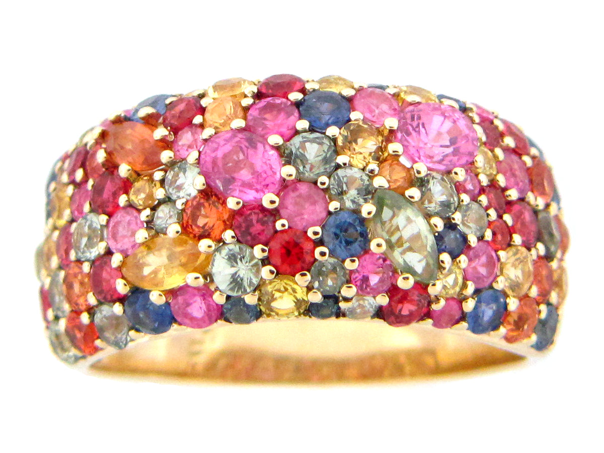 RAINBOW SAPPHIRE PAVE DOME RING, 14KY (H/U)