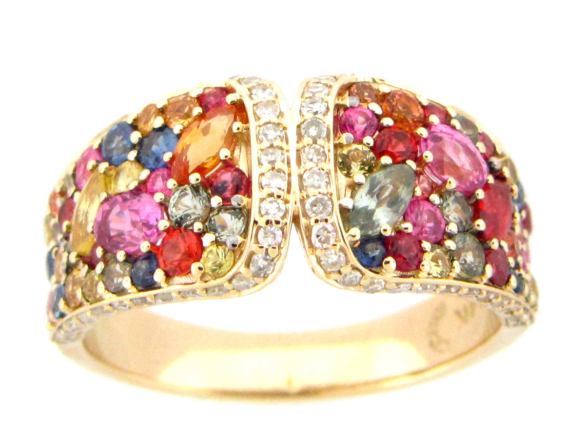 RAINBOW SAPPHIRE & DIAMOND RING, 14KY (H/U)