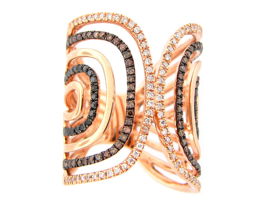 BLACK, BROWN & WHITE DIAMOND RING, 18KR (R/N)