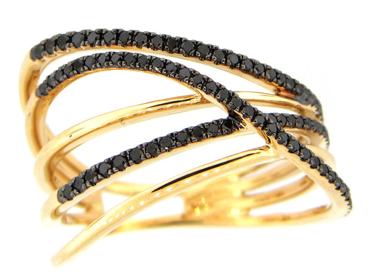 BLACK DIAMOND OBLONG MULTI STRAND RING, 14KY (R)
