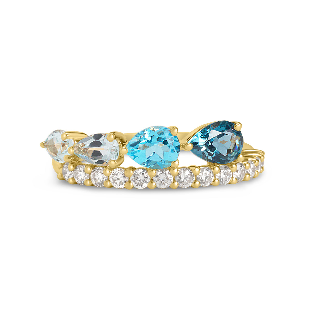 Blue Topaz & Diamond Pear Ombre Ring
