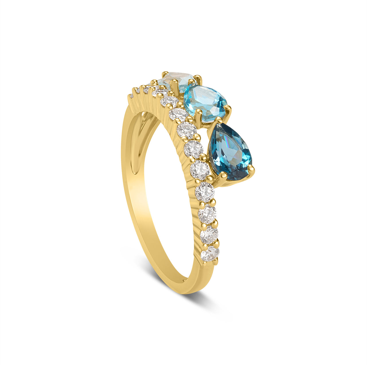 Blue Topaz & Diamond Pear Ombre Ring