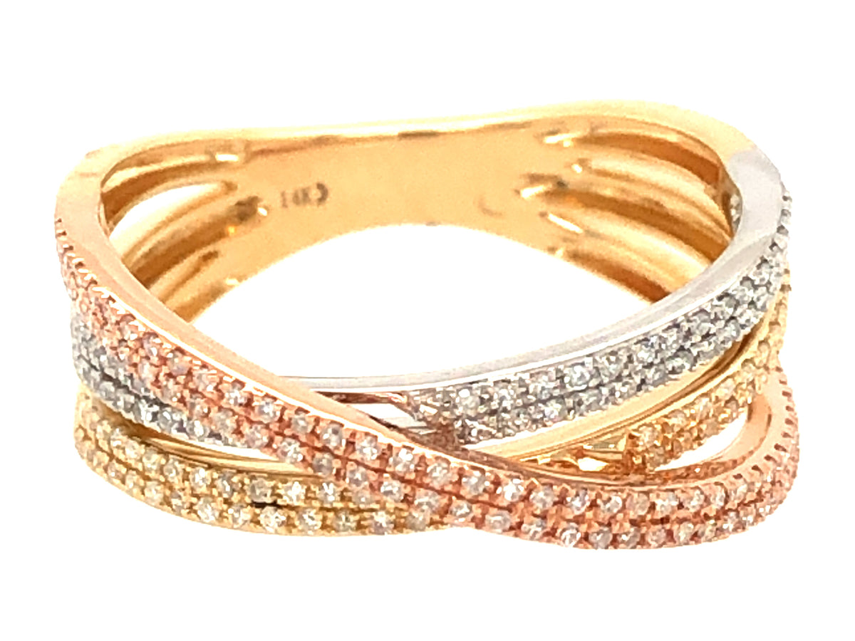 DIAMOND RING, TRICOLOR FINISH, 14KWYR (N)