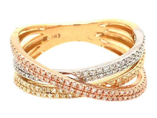 DIAMOND RING, TRICOLOR FINISH, 14KWYR (N)