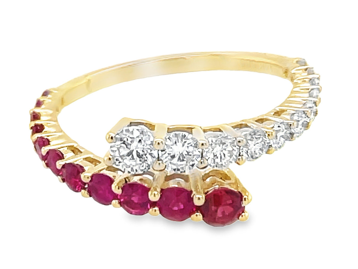 RUBY & DIAMOND OPEN BYPASS TAPERED RING