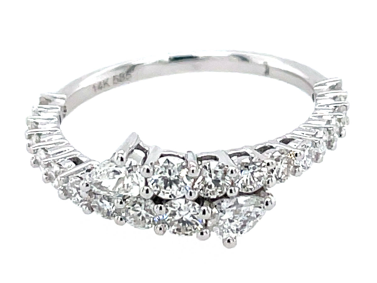DIAMOND PEARS & ROUNDS BYPASS TAPERED RING