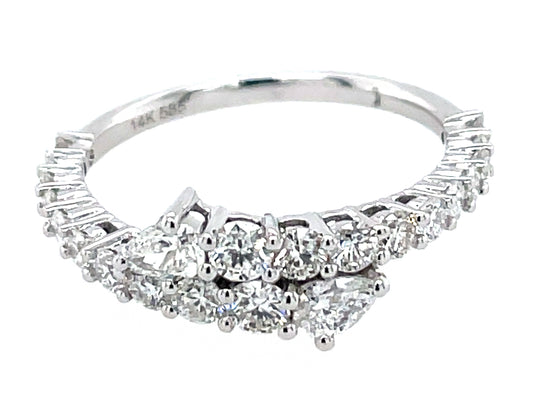 DIAMOND PEARS & ROUNDS BYPASS TAPERED RING
