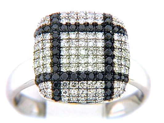 BLACK & WHITE DIAMOND RING, 14KW (R/H)