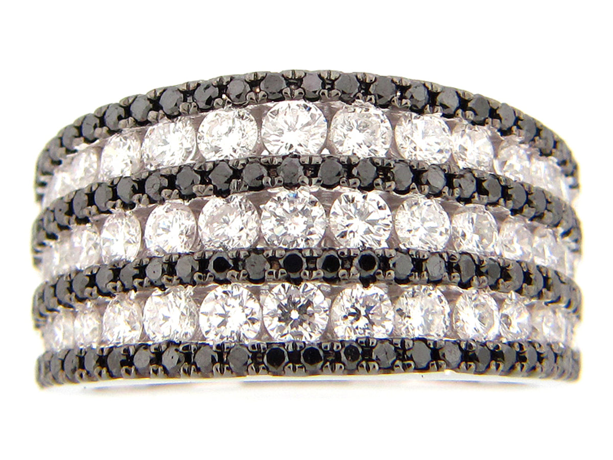 BLACK & WHITE DIAMOND 3 ROW RING