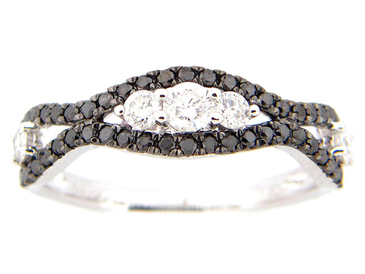 BLACK & WHITE DIAMOND RING, 14KW (R/H)