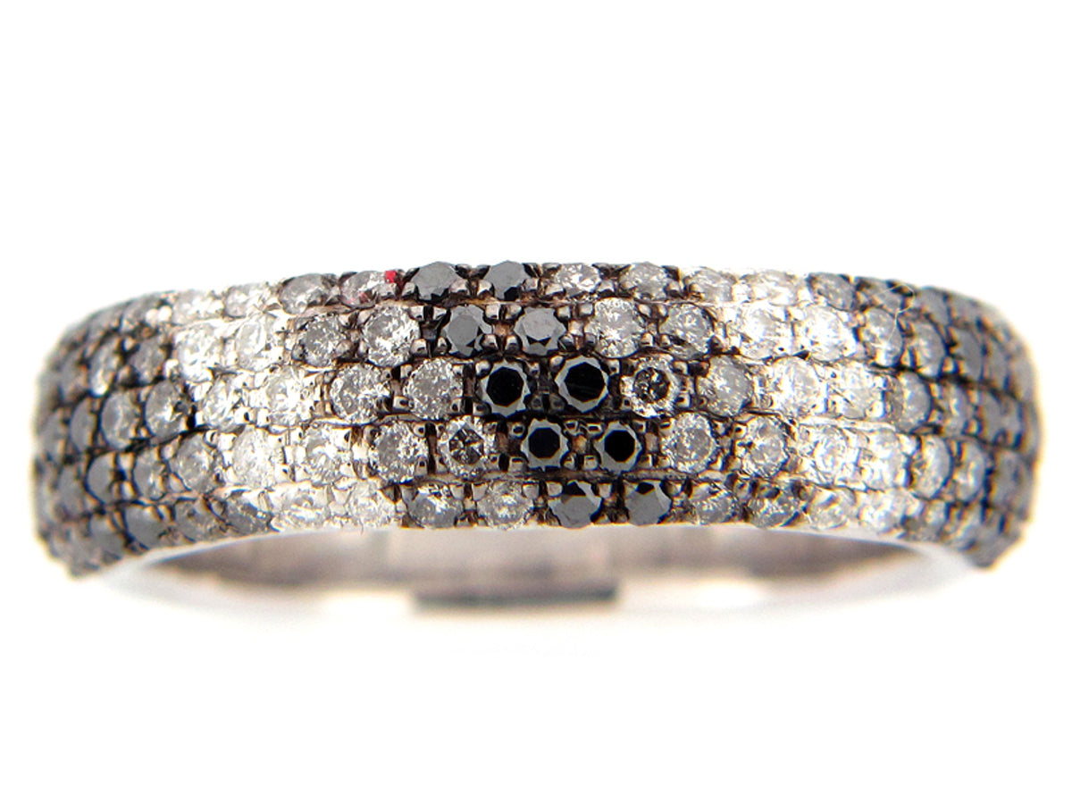 BLACK, GREY & WHITE DIAMOND RING, 14KW (R/N)