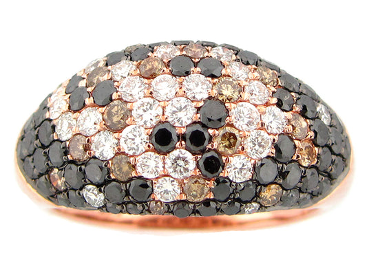BLACK, BROWN & WHITE DIAMOND RING, 14KR (R/N)
