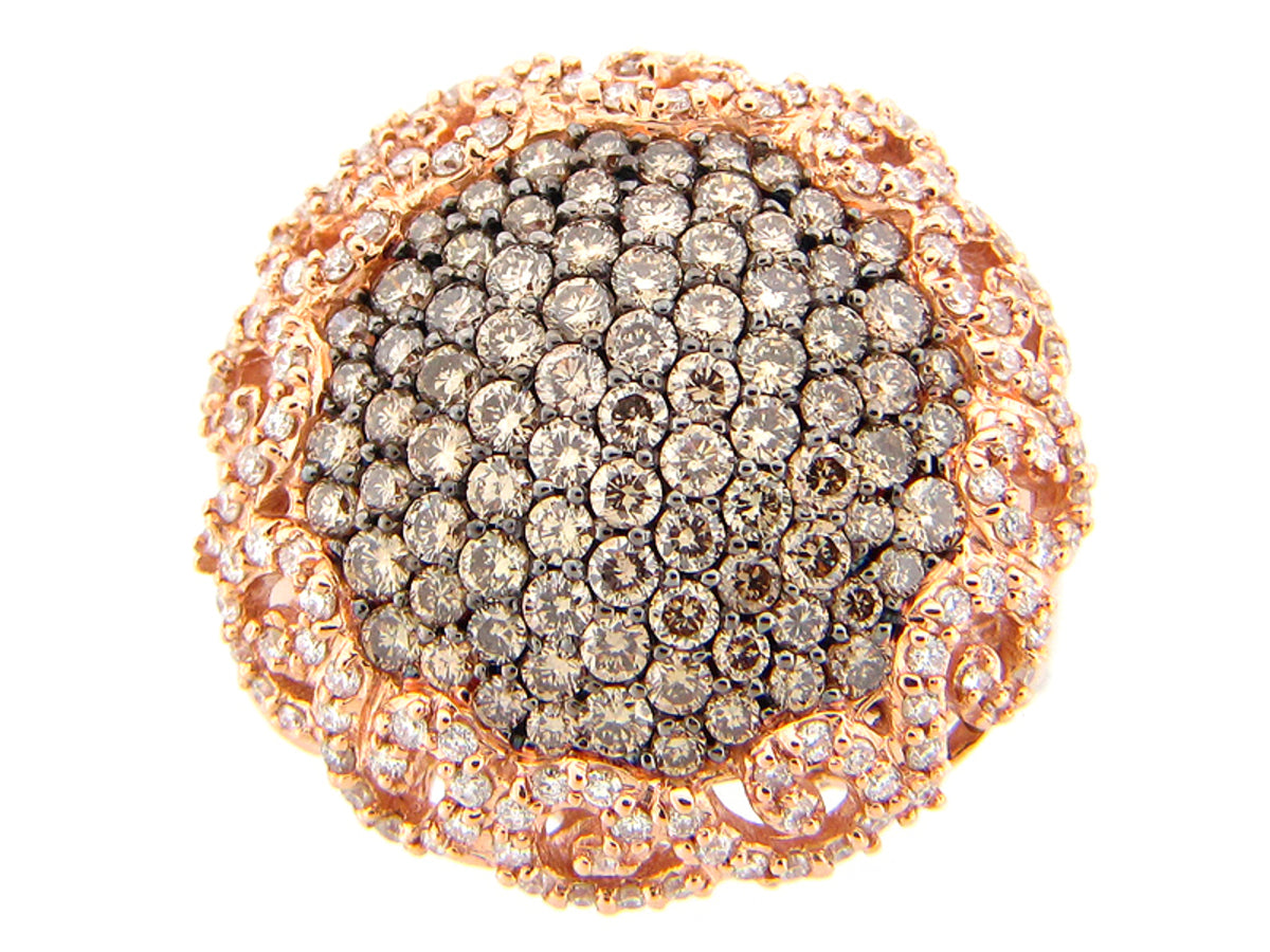 BROWN & WHITE DIAMOND RING, 18KR (N)