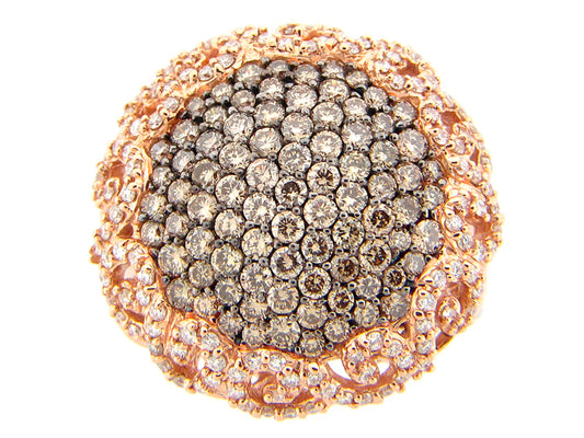 BROWN & WHITE DIAMOND RING, 18KR (N)