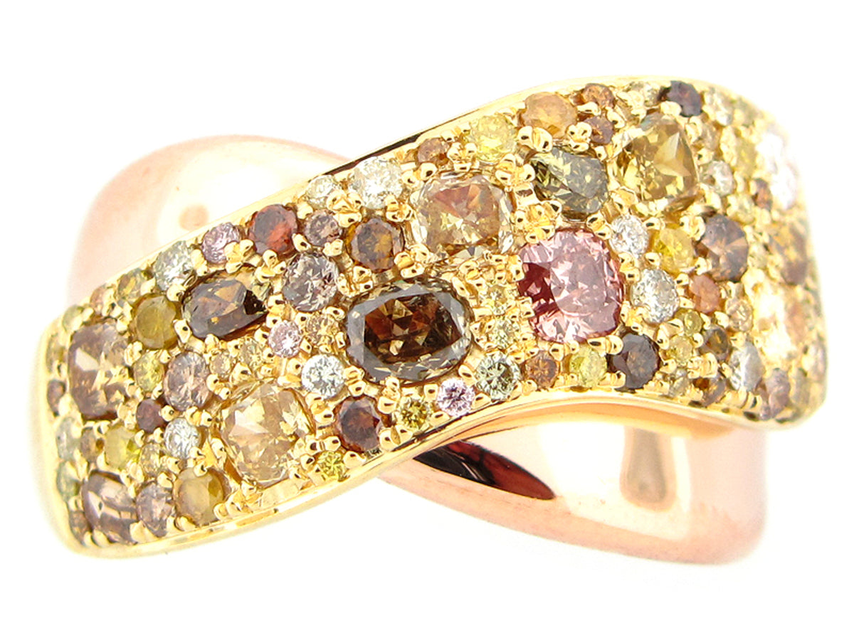 FANCY COLOR DIAMOND RING, 18KY TOP, 18KR SHANK
