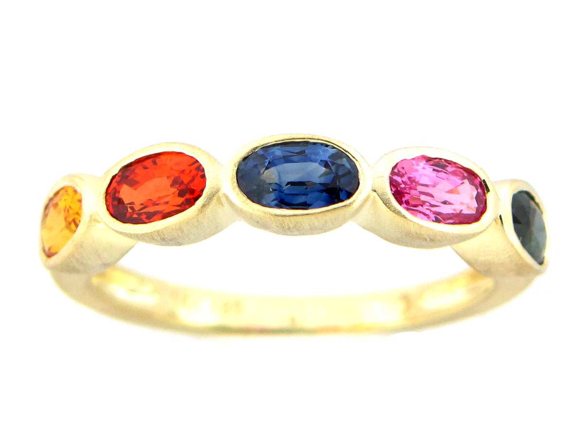 RAINBOW SAPPHIRE BEZEL RING, SATIN FINISH, 14KY (H/U)