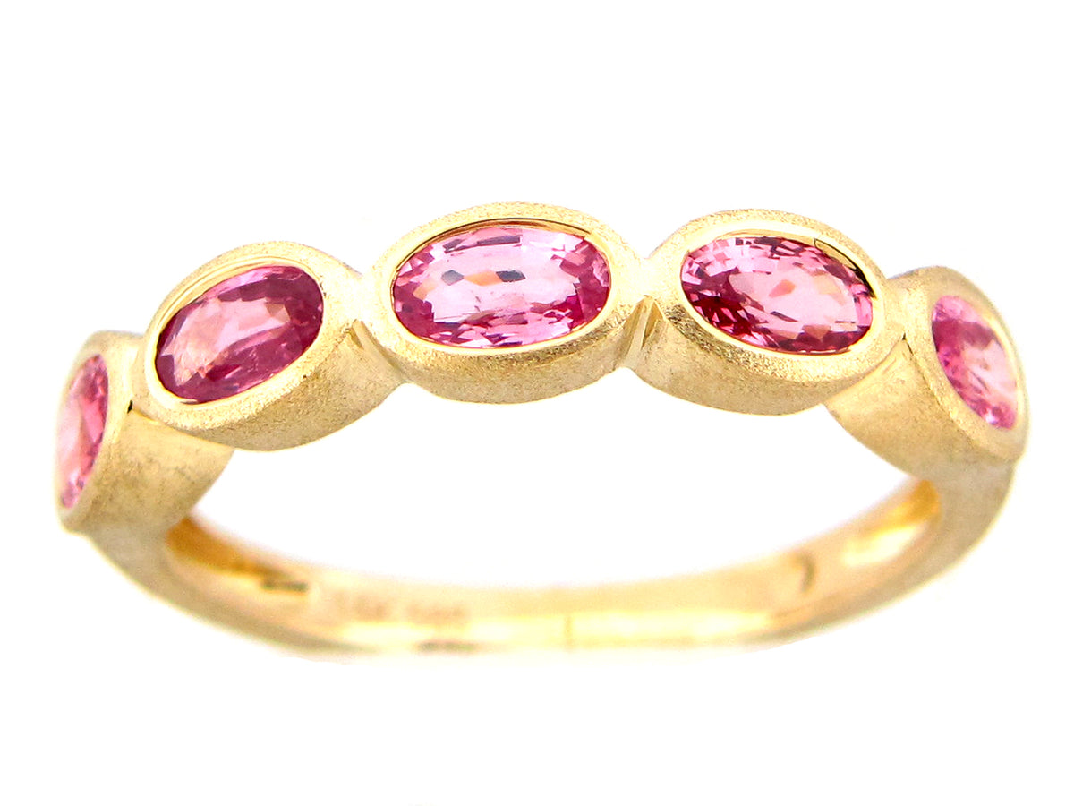 PINK SAPPHIRE BEZEL RING, SATIN FINISH, 14KY (H)