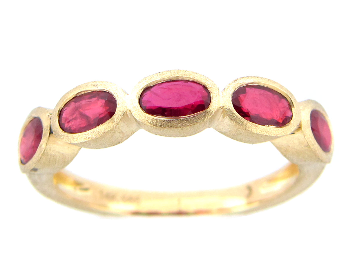RUBY BEZEL RING, SATIN FINISH, 14KY (H)