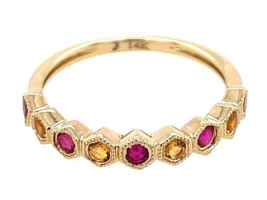 RUBY & CITRINE HONEYCOMB RING, 14KY (H)