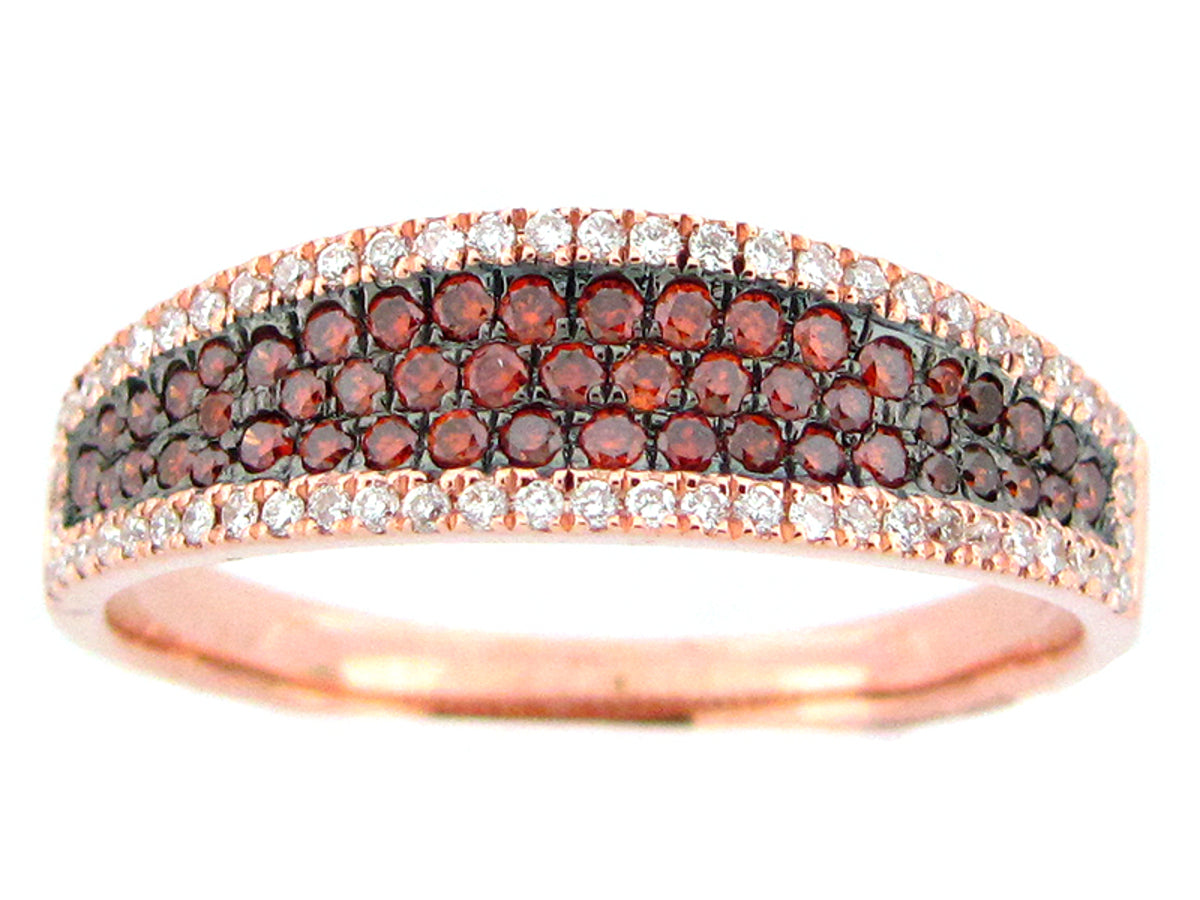 IRR RED ORANGE & WHITE DIAMOND RING, 14KR (R)