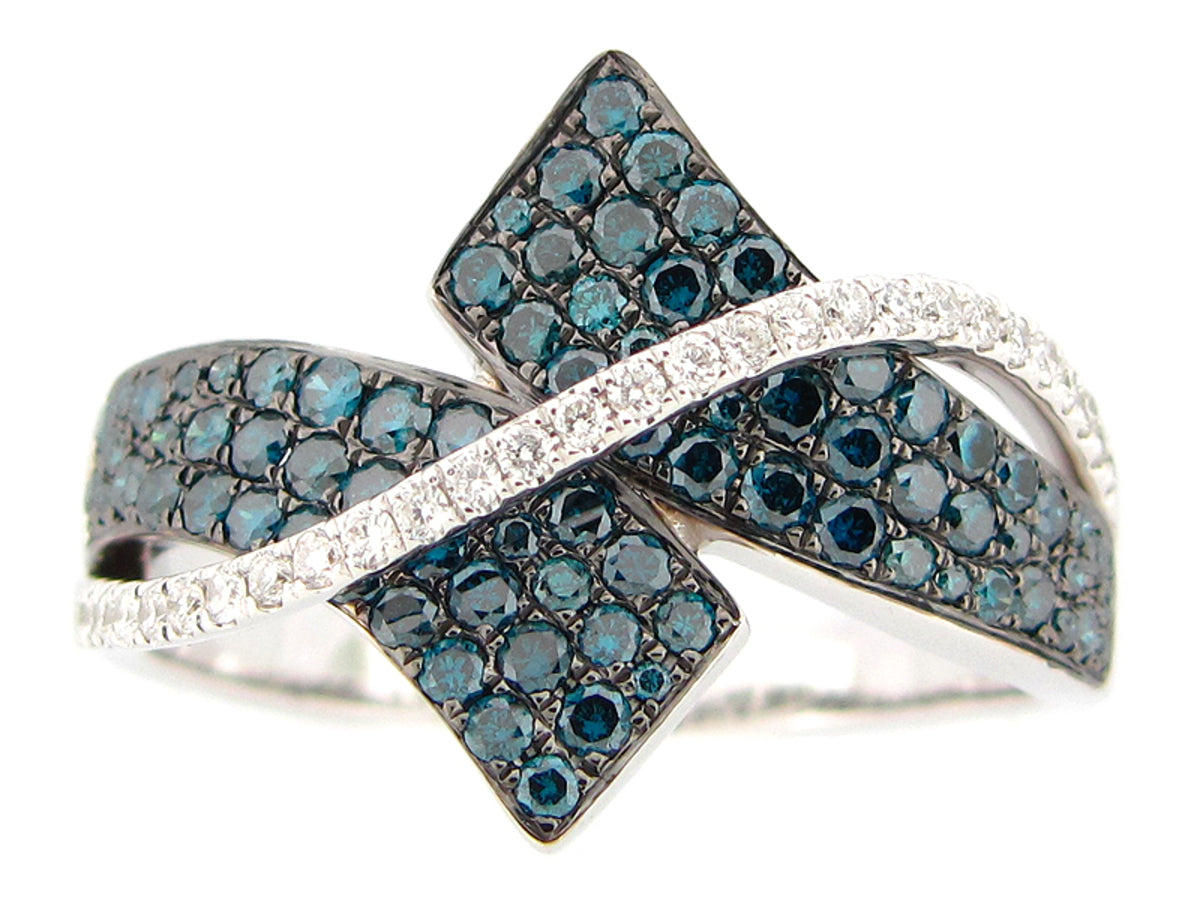 IRR BLUE & WHITE DIAMOND RING, 14KW (R)