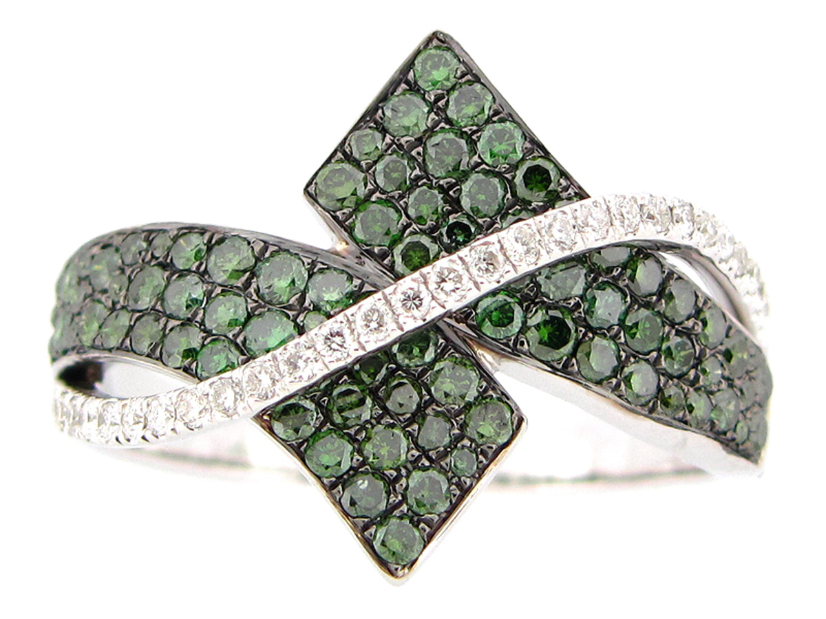 IRR GREEN & WHITE DIAMOND RING, 14KW (R)