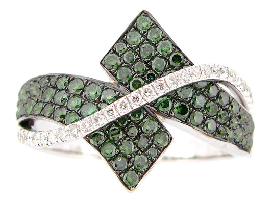 IRR GREEN & WHITE DIAMOND RING, 14KW (R)