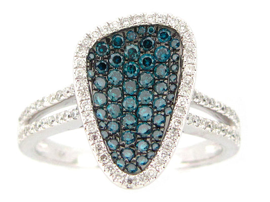 IRR BLUE & WHITE DIAMOND RING, 14KW (R)
