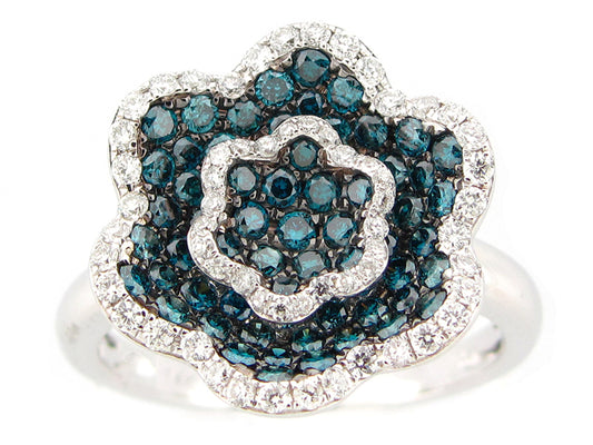 IRR BLUE & WHITE DIAMOND RING, 14KW (R)
