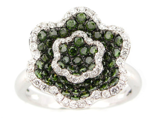IRR GREEN & WHITE DIAMOND RING, 14KW (R)