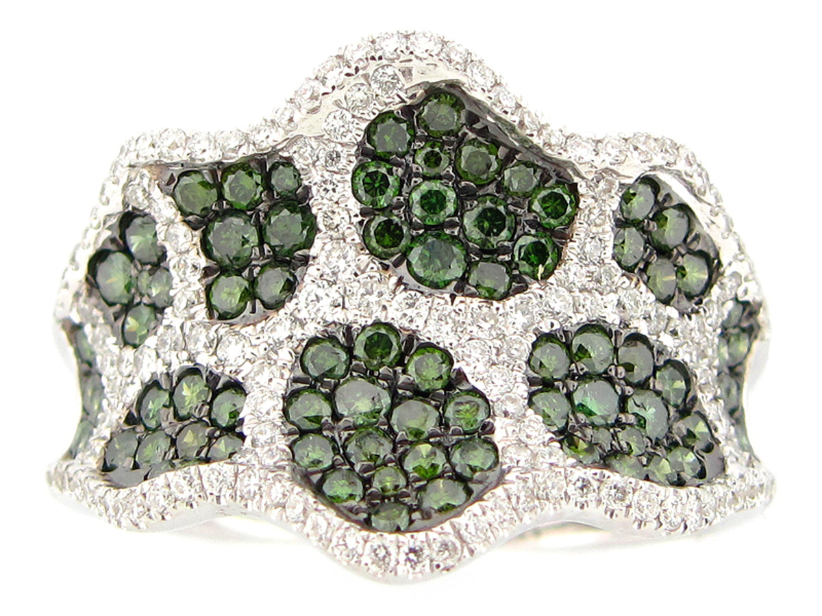 IRR GREEN & WHITE DIAMOND RING, 14KW (R)