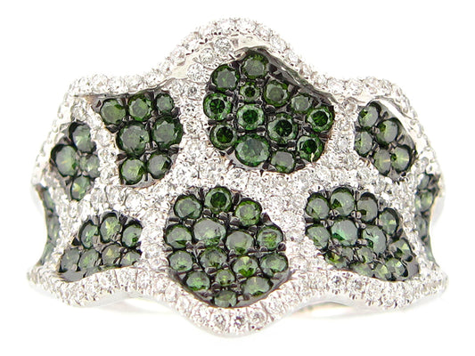 IRR GREEN & WHITE DIAMOND RING, 14KW (R)