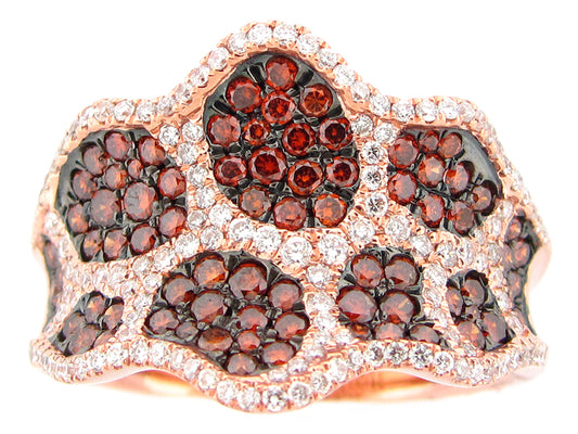 IRR RED ORANGE & WHITE DIAMOND RING, 14KR (R)