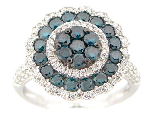 IRR BLUE & WHITE DIAMOND RING, 14KW (R)