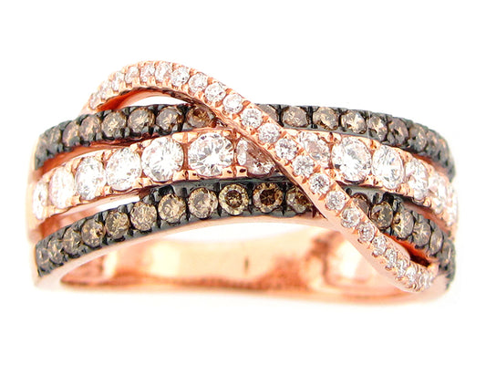 BROWN & WHITE DIAMOND RING, 14KR (N)