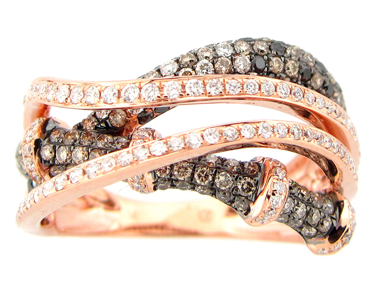 BLACK, BROWN & WHITE DIAMOND RING, 14KR (R/N)